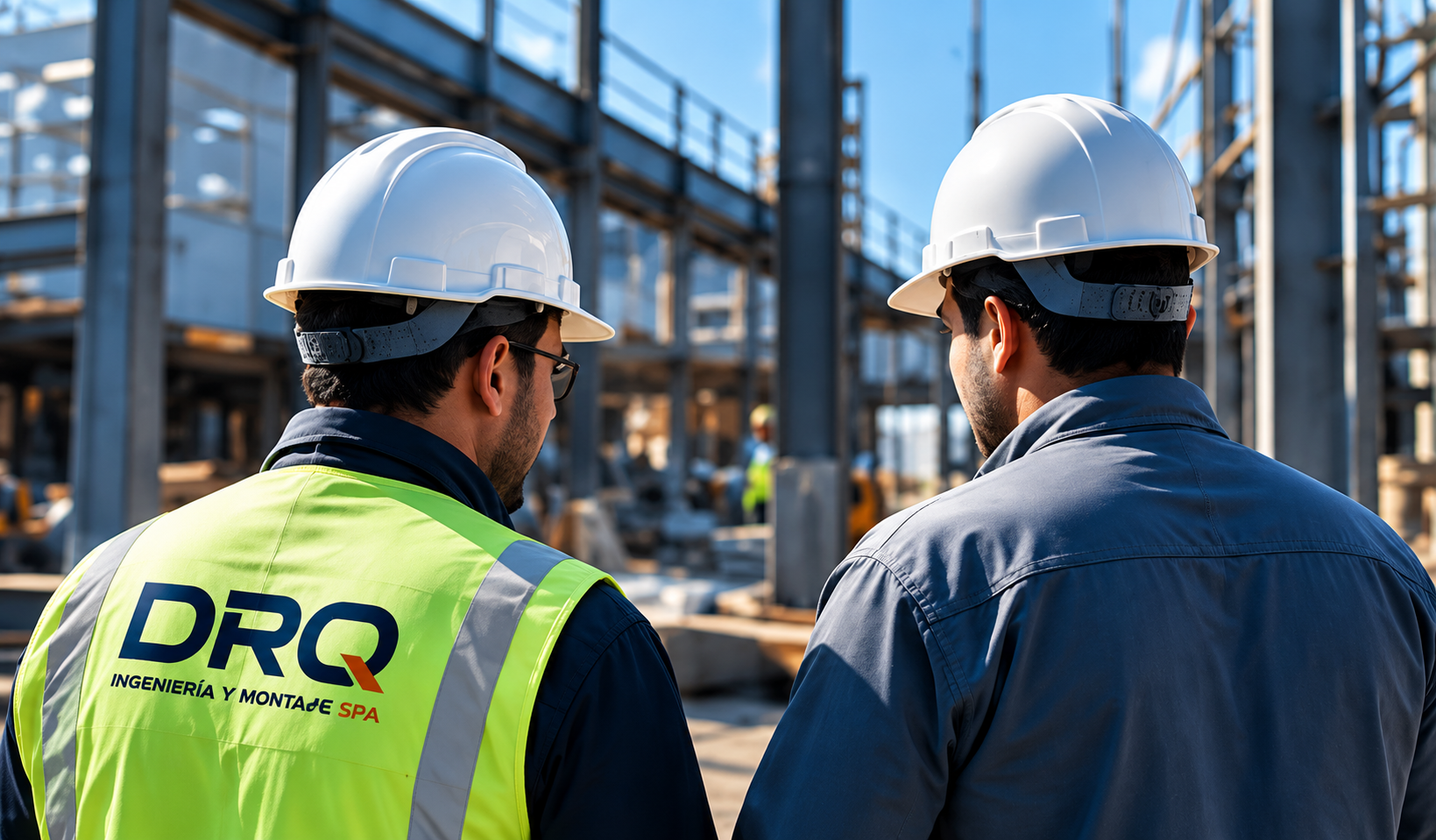 Profesionales inspeccionando una estructura de acero